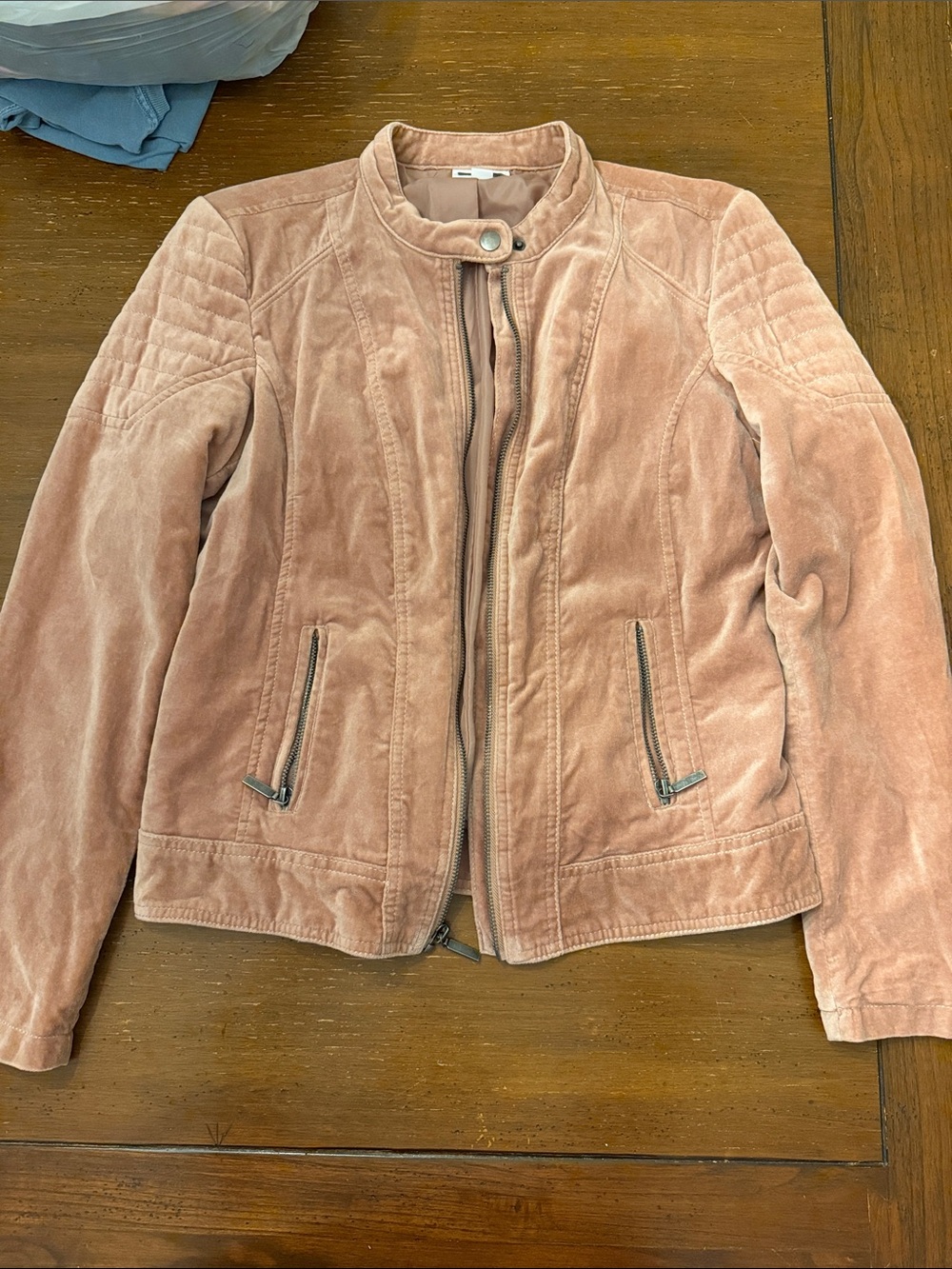 Women’s Dusty Rose Velvet Biker Jacket